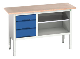Stół warsztatowy szer. 1500mm Nie Ławka do przechowywania Stal dł. 600mm wys. 830 → 930mm