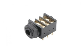 Gniazdo żeńskie jack 1/4 (6,35 mm), stereo (TRS), 3 styki, 3 przełączniki, do montażu na PCB, ST-P 1JP-004