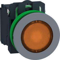 Pushbutton, for universal LED, illuminable, 1 Form A (N/O) + 1 Form B (N/C), waistband round, orange, front ring light gray, mou