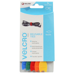 VELCRO&#xAE; Brand VEL-EC60250 Reusable Ties 12mm x 20cm Multi-Colour 5 Pieces