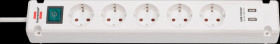 1150660325 Socket outlet 5-way switch, 2 x USB, 3 m, white