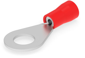 Insulated ring cable lug, 0.26-1.65 mm², AWG 22 to 16, 6.35 mm, M6, red, 130054
