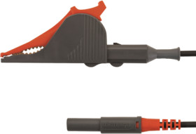 Kelvin measuring lead with (kelvin clamp, straight) to (4 mm plug, spring-loaded, straight), 1.5 m, red, PA, 0.75 mm², KML 7852