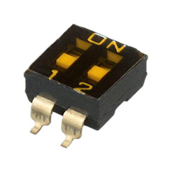 Przełącznik DIP 2-pozycyjny SPST SMD 100 mA przy 50 V DC (liniowy), 25 mA przy 24 V DC (impulsowy) -20 → +85°C