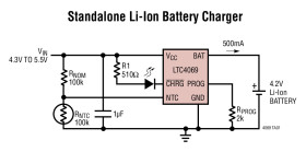 Standalone 750mA Li-Ion Battery Charger in 2 x 2 DFN with NTC Thermistor Input