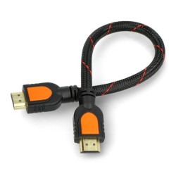 Przewód HDMI - czarny w oplocie - 0,3m