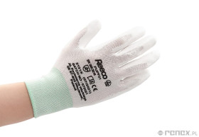 Rękawiczki ESD z warstwą antypoślizgową na całej powierzchni dłoni, białe, rozmiar XXL