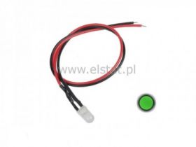 Dioda LED 5mm 12V DC zielona matowa przewód 20cm