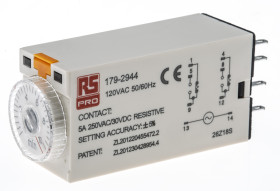 Timer Relay Wciskane 110V ac DPDT 2-stykowy RS PRO DPDT 0.5 → 10min jednofunkcyjny