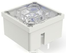 Short-stroke pushbutton, Form A (N/O), 250 mA/35 V, illuminated, blue, actuator (transparent), 2.9 N, THT, 3.14.100.040/0000