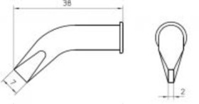 Soldering tip, chisel shaped, Ø 9.2 mm, (T x L x W) 2 x 38 x 7 mm, LHT EX