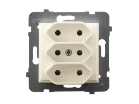 ARIA Gniazdo potrójne EURO z przesłonami torów prądowych ecru GP-3UP/m/27 OSPEL