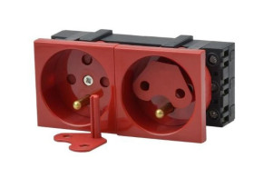 Gniazdo podwójne 2x2P+T DATA z blokadą czerwone z dwoma kluczami JL-01-G23-4K