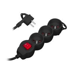 Przedłużacz 3gn 3m z wył czarny płaska wtyczka ORNO