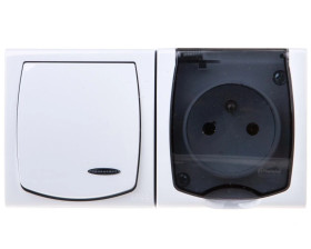 MADERA Łącznik hermetyczny pojedynczy z podświetleniem + gniazdo pojedyncze z/u z klapką przezroczystą biały ZH-NŁ1SG/00/d