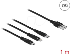 87155 Charging cable, USB-A -> micro USB, Lightning &amp; USB-C, black, 1
