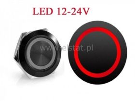 Przycisk chwil.19mm płaski sta LED czerw. niski-cz