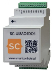 Moduł RS 485 Modbus RTU - wejść wyjść I/O, 8 wejść uniwersalnych, 4 wyjścia analogowe, 4 wyjścia cyfrowe DIN SC-UI8AO4DO4