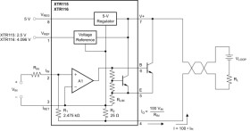 4-20-mA current loop transmitter with 4.096-V reference and 200-μA power