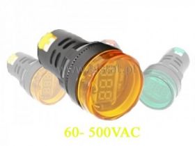 Woltomierz okrągły LED żółty 60- 500VAC 28mm
