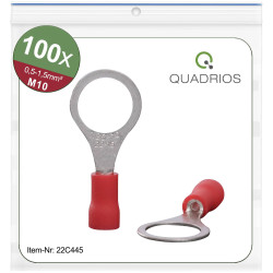 Quadrios 22C445 Ring Terminal 1.5mm&#xB2; 10.5mm Red Partly Insulated Set