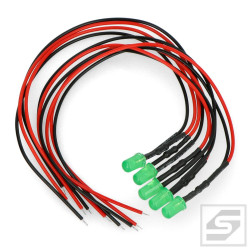 Dioda LED 5mm 12V zielona;dyfuzyjna z przewodem 20cm;22mA;200mcd;