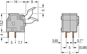 PCB terminal, 16 pole, pitch 5 mm, AWG 28-12, 16 A, cage clamp, light gray, 255-416/000-009/999-950