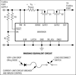 FireWire Current Limiter and Low-Drop ORing Switch Controller
