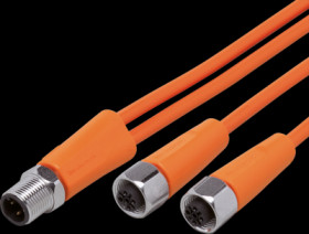 Sensor actuator cable, M12 cable plug, straight, A to 2 x M12 cable socket, straight, A, 5 pole, 1.2 m, PVC, orange, 4 A, EVT347