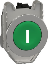Pushbutton, labeled I, unlit, groping, 1 Form A (N/O), waistband round, green, front ring metal, mounting Ø 30.5 mm, XB4FA3311