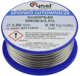 CYNEL UNIPRESS Cyna 2,00mm 100g Sn60Pb40 SW26/3/2.5 spoiwo lutownicze PROFESSIONAL