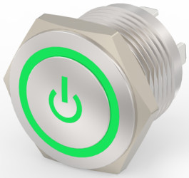 Vandal-proof pushbutton, 1 pole, silver, illuminated  (green), 0.4 A/36 V, mounting Ø 16 mm, IP67, 2213775-7