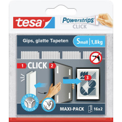 tesa 77720-00020-00 Powerstrips CLICK Small Adhesive Hooks 60mm x 20mm 16 Pair