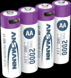 1312-0036 Li-ion battery, AA, 1800 mAh, 1.5 V, pack of 4