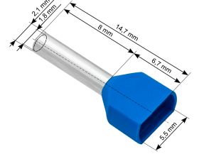Tulejka izolowana kablowa 2x0,75/8 (niebieska) (100 szt)