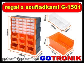 Regał z 30 szufladkami + 9 pojemników magazynowych