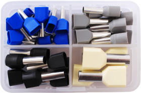 Double wire end ferrules assortment, isolated, 36 pieces, 2010C395