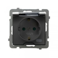 AS Gniazdo bryzgoszczelne z/u Schuko IP44 z przesłonami klapka przezroczysta srebro GPH-1GSP/m/18/d