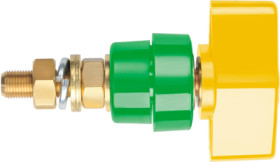 Pole terminal, 4 mm, yellow/green, 1000 V, 100 A, M8 threaded bolt, nickel-plated, POL 102 / GNGE