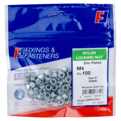 ForgeFix 100NYLOC4 Hexagon Nut &amp; Nylon Insert ZP M4 Bag 100