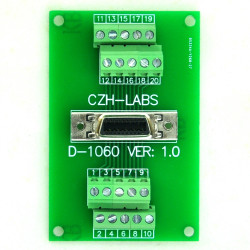 CZH-LABS 20-pin 0.05&quot; Mini D Ribbon/MDR Female Breakout Board, SCSI, Terminal Module.