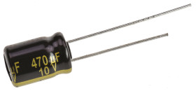 Kondensator 470μF 10V dc Radialny, Otwór przelotowy Panasonic roztaw: 3.5mm 8 (Dia.) x 11.5mm