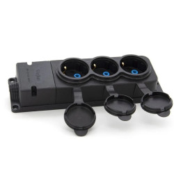 Listwa, gniazdo gumowe (TPE) potrójne schuko IP44 3x16A 2P+Z, kolor czarny, TRG-3SCH