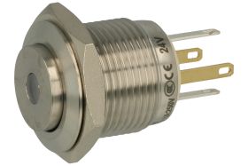 Przełącznik; przyciskowy; GQ16H-10D/JL/Y/24V/S; OFF-(ON); 1 tor; podświetlenie LED 24V; żółty; punkt; monostabilny; na panel; 2A