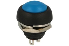 Przełącznik; przyciskowy; PBS33BL; OFF-(ON); niebieski; bez podświetlenia; do lutowania; 2 pozycje; 1A; 250V AC; 12mm; 14mm