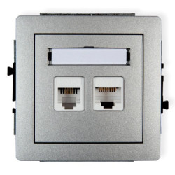 DECO Gniazda telefoniczne pojedyncze 1xRJ11 + komputerowego pojedynczego 1xRJ45, kat. 5e, 8-stykowy, beznarzędziowe srebrny meta
