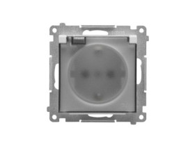 SIMON 55 Gniazdo pojedyncze z uziemieniem SCHUKO z przesłonami szybkozłącza IP44 klapka transparentna jasnoszary mat TGSZ1BCZ.01