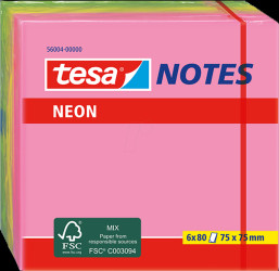 56004-00000-00 tesa® Neon Notes, 75 x 75 mm, 6x 80 sheet