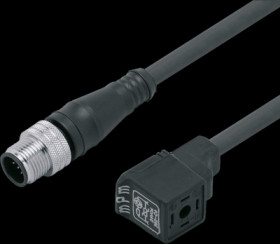 Sensor actuator cable, M12 cable plug, straight, A to valve connector form C, 3 pole/4 pole, 0.3 m, PUR, black, 3 A, E11436