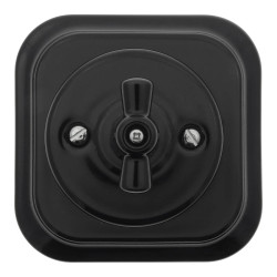 Włącznik światła krzyżowy obrotowy ceramiczny, kwadratowy z ramką, podtynkowy czarny Ceramic Loft